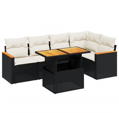 vidaXL 6-dijelni set vrtnih sofa s jastucima crni od poliratana