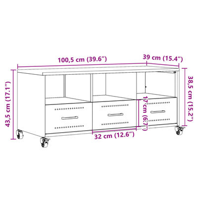 vidaXL TV ormarić maslinastozeleni 100,5 x 39 x 43,5 cm čelični