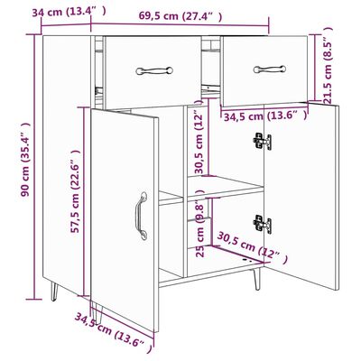 vidaXL Komoda boja smeđeg hrasta 69,5x34x90 cm od konstruiranog drva