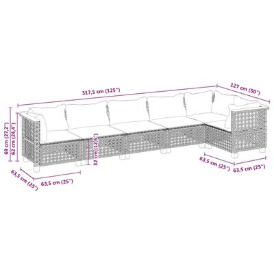 vidaXL 6-dijelni set vrtnih sofa s jastucima crni od poliratana