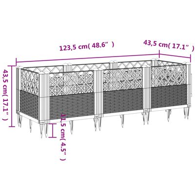 vidaXL Vrtna sadilica s klinovima siva 123,5x43,5x43,5 cm PP