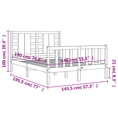 vidaXL Okvir kreveta s uzglavljem crni 140 x 190 cm od masivnog drva