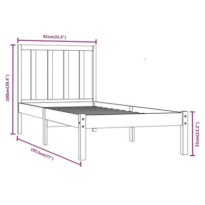 vidaXL Okvir za krevet od borovine 75 x 190 cm 2FT6 mali jednokrevetni