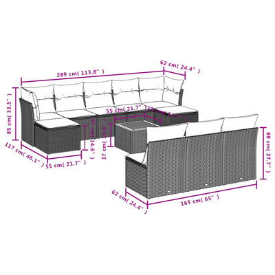 vidaXL 11-dijelni set vrtnih sofa od poliratana s jastucima bež