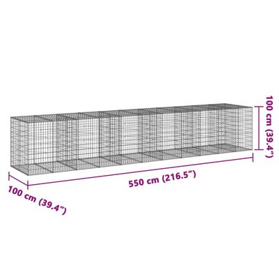 vidaXL Gabionska košara s poklopcem 550x100x100 cm pocinčano željezo