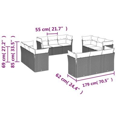 vidaXL 12-dijelni set vrtnih sofa od poliratana s jastucima bež