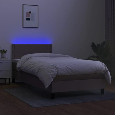 vidaXL Krevet box spring s madracem LED smeđesivi 90x190 cm tkanina