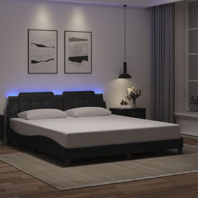 vidaXL Okvir kreveta s LED svjetlima crni 180 x 200 cm od umjetne kože