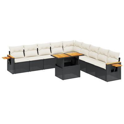 vidaXL 11-dijelni set vrtnih sofa od poliratana s jastucima crni