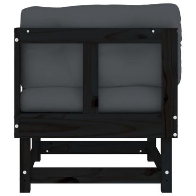 vidaXL Kutna sofa od masivne borovine s jastucima crna