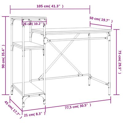 vidaXL Radni stol s policama boja hrasta 105x50x90 cm drvo i željezo