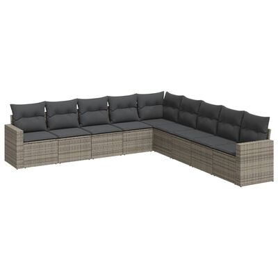 vidaXL 9-dijelni set vrtnih sofa od poliratana s jastucima sivi