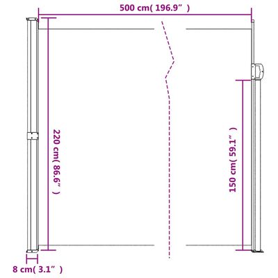 vidaXL Bočna tenda na uvlačenje smeđesiva 220 x 500 cm