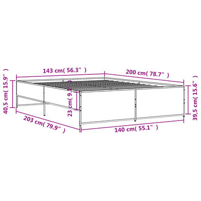 vidaXL Okvir kreveta boja hrasta 140x200 cm konstruirano drvo i metal