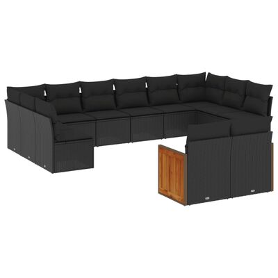 vidaXL 12-dijelni set vrtnih sofa od poliratana s jastucima crni