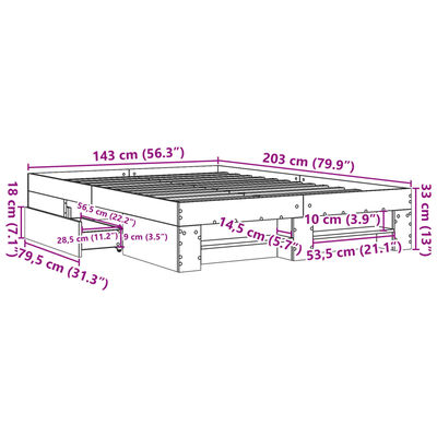 vidaXL Okvir kreveta siva boja hrasta 140 x 200 cm konstruirano drvo