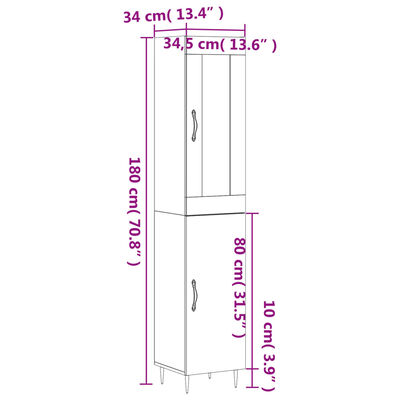 vidaXL Visoka komoda sjajna bijela 34,5x34x180 cm konstruirano drvo