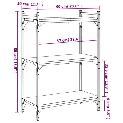 vidaXL Regal za knjige s 3 razine boja hrasta 60x30x86 cm drveni