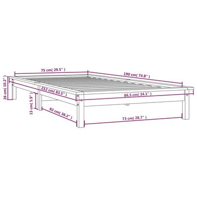 vidaXL Okvir za krevet od masivnog drva boja meda 75x190 cm mali