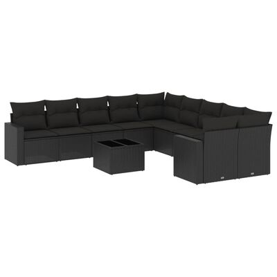 vidaXL 11-dijelni set vrtnih sofa od poliratana s jastucima crni