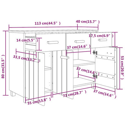 vidaXL Komoda HAMAR svjetlosiva 113 x 40 x 80 cm od masivne borovine