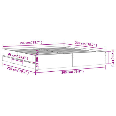 vidaXL Okvir kreveta s ladicama siva boja betona 200x200 cm drveni