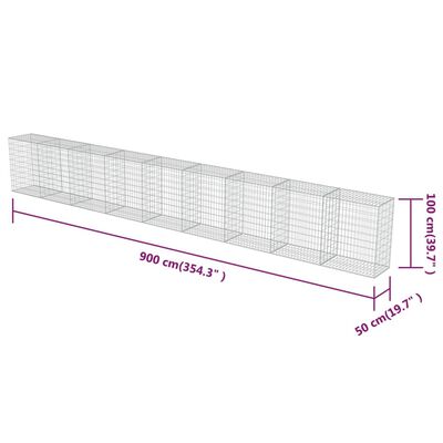 vidaXL Gabionski zid s poklopcima od pocinčanog čelika 900 x 50 x 100 cm