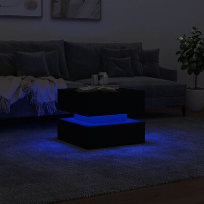 vidaXL Stolić za kavu s LED svjetlima crni 50 x 50 x 40 cm