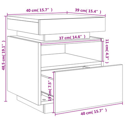 vidaXL Noćni ormarić s LED svjetlima boja dimljenog hrasta 40x39x48,5