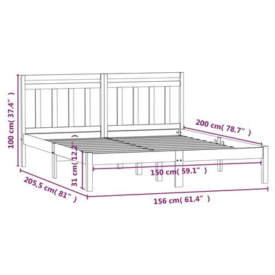 vidaXL Okvir za krevet od masivnog drva crni 150x200 cm veliki