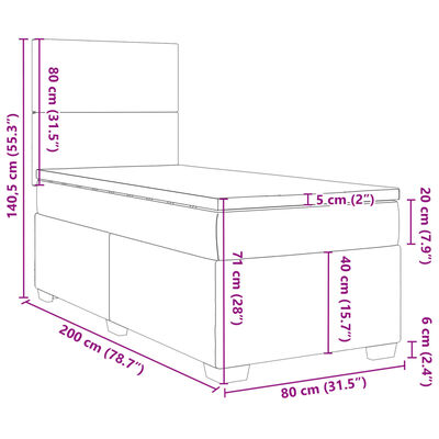 vidaXL Box spring krevet s madracem tamnosivi 80 x 200 cm baršunasti