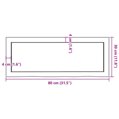 vidaXL Kupaonska radna ploča 80x30x(2-6) cm netretirano masivno drvo