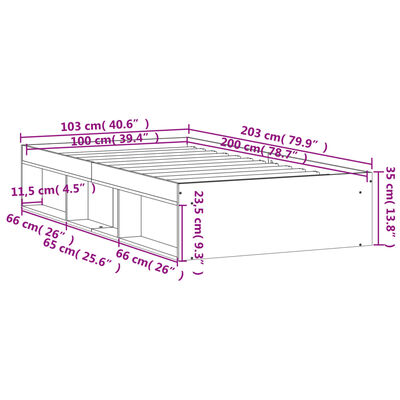 vidaXL Okvir za krevet crni 100x200 cm