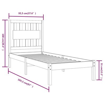 vidaXL Okvir za krevet od borovine crni 90 x 190 cm 3FT jednokrevetni