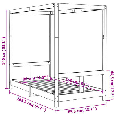 vidaXL Okvir za dječji krevet crni 80 x 160 cm od masivne borovine