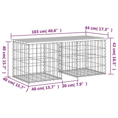 vidaXL Vrtna klupa s gabionskim dizajnom 103x44x42 cm masivna borovina