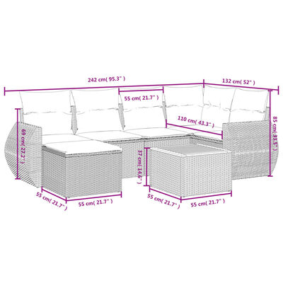 vidaXL 7-dijelni set vrtnih sofa od poliratana s jastucima bež