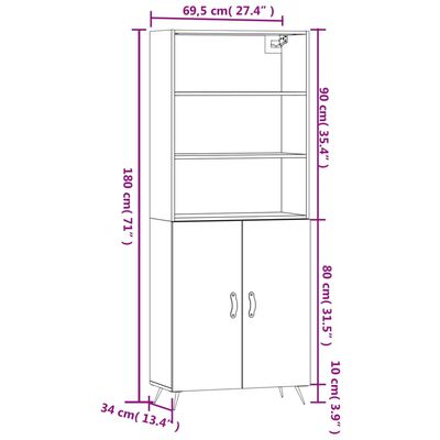 vidaXL Visoka komoda siva betona 69,5x34x180 cm od konstruiranog drva