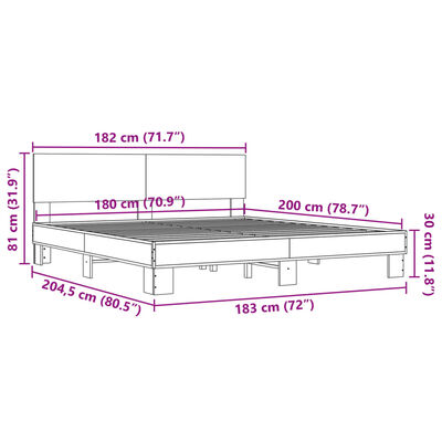 vidaXL Okvir za krevet boja hrasta 180x200cm konstruirano drvo i metal