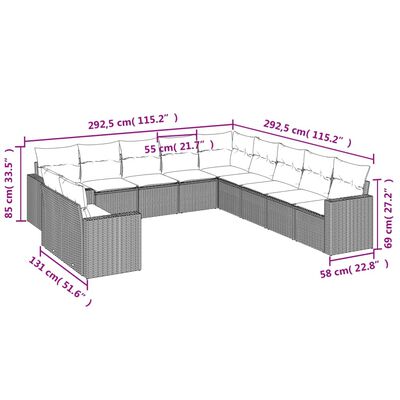 vidaXL 11-dijelni set vrtnih sofa od poliratana s jastucima crni