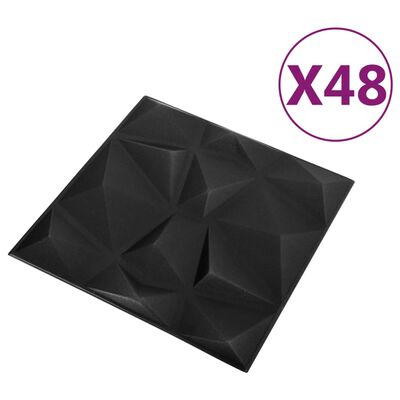 vidaXL 3D zidni paneli 48 kom 50 x 50 cm dijamantno crni 12 m²