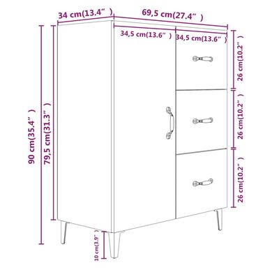 vidaXL Komoda sjajna bijela 69,5x34x90 cm od konstruiranog drva