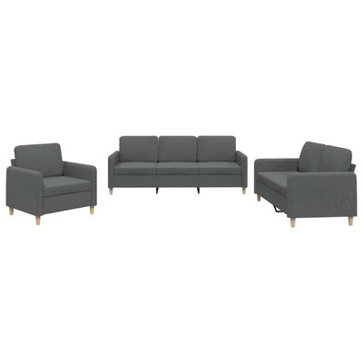 vidaXL 3-dijelni set sofa s jastucima tamnosivi od tkanine