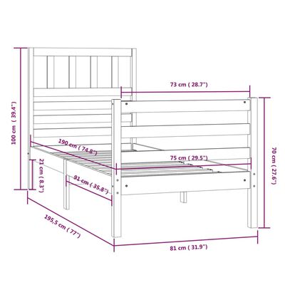 vidaXL Okvir za krevet od masivnog drva 75 x 190 cm mali