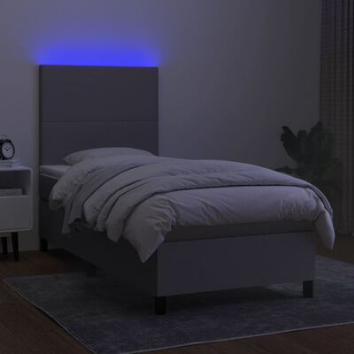 vidaXL Krevet box spring s madracem LED svjetlosivi 90x200 cm tkanina