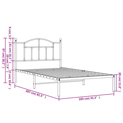 vidaXL Metalni okvir za krevet s uzglavljem bijeli 100x200 cm