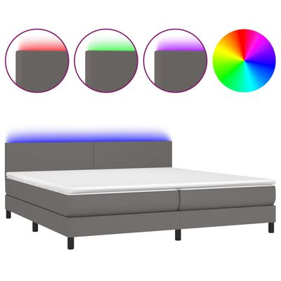 vidaXL Krevet box spring s madracem LED sivi 200x200cm od umjetne kože