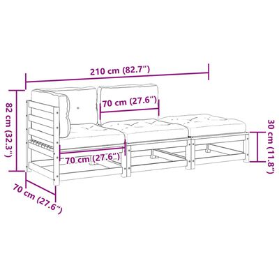 vidaXL 3-dijelni set vrtnih sofa od masivne borovine s jastucima