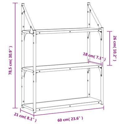 vidaXL Zidna polica s 3 razine smeđa boja hrasta 60x21x78,5 cm drvena