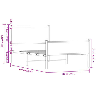 vidaXL Metalni okvir kreveta s uzglavljem i podnožjem 107 x 203 cm